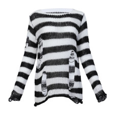 Black Pistol Knitted Jumper Stripe XS-3XL (Black-and-white)