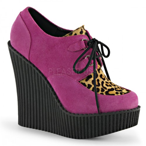 Demonia Creeper 304 Cre304 Hpvs Lppy A H Pink Vegan Suede Leopard Druckte Pony Haar